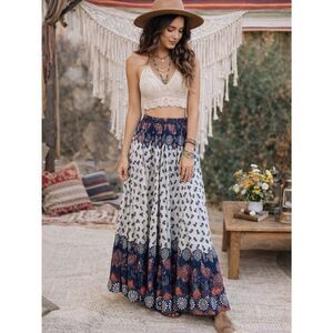 Lucky & CoCo Navy and White Paisley Maxi Skirt